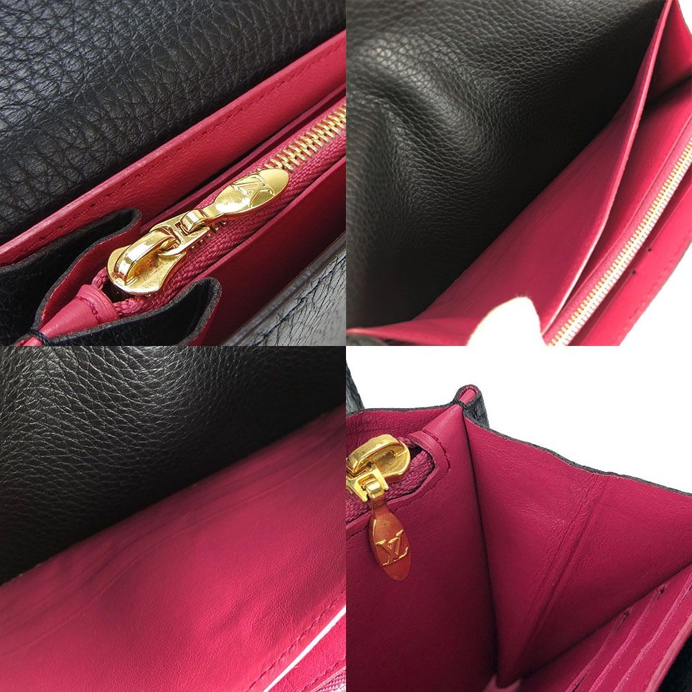 中古】ルイヴィトン 二つ折り長財布 ポルトフォイユ・カプシーヌ LOUIS VUITTON M61248 ブラック 黒 ピンク レザー 革  ゴールド金具 女性 レディース LV ビトン Long Wallet Black Pink Leather Gold - メルカリ