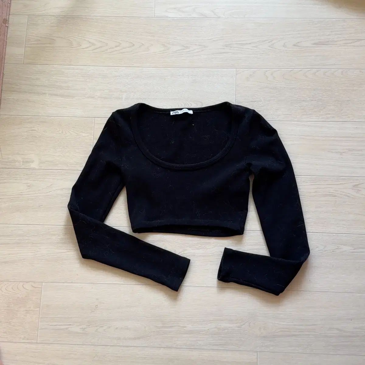 ZARA ザラ ヴィンテージ エフェクト リブ クロップド フーディ