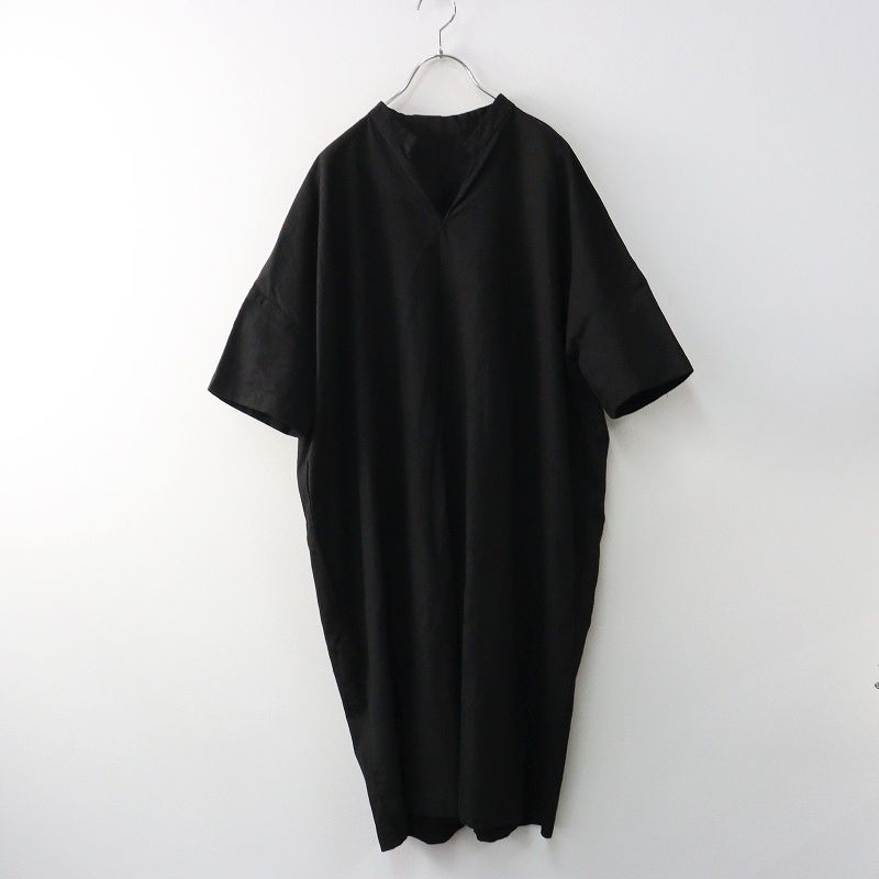 中川政七商店 リネン コットン キーネック ワンピース ｜ブラック トップス 半袖 プルオーバー 2400014637427