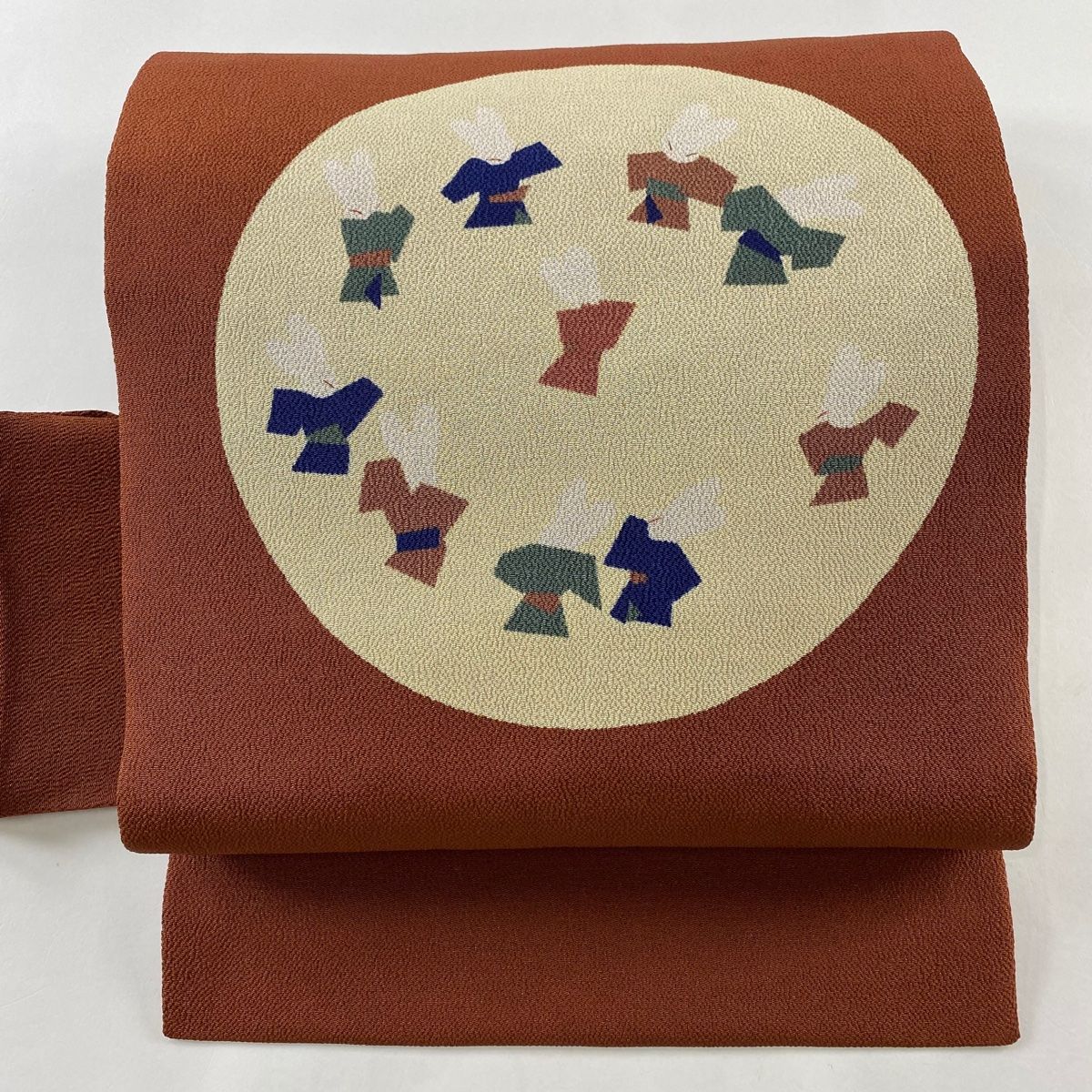 名古屋帯　縮緬　正絹　うさぎ　えんじ色 名古屋帯 美品 名品 うさぎ 月 縮緬 赤茶 正絹 【中古】 - メルカリ