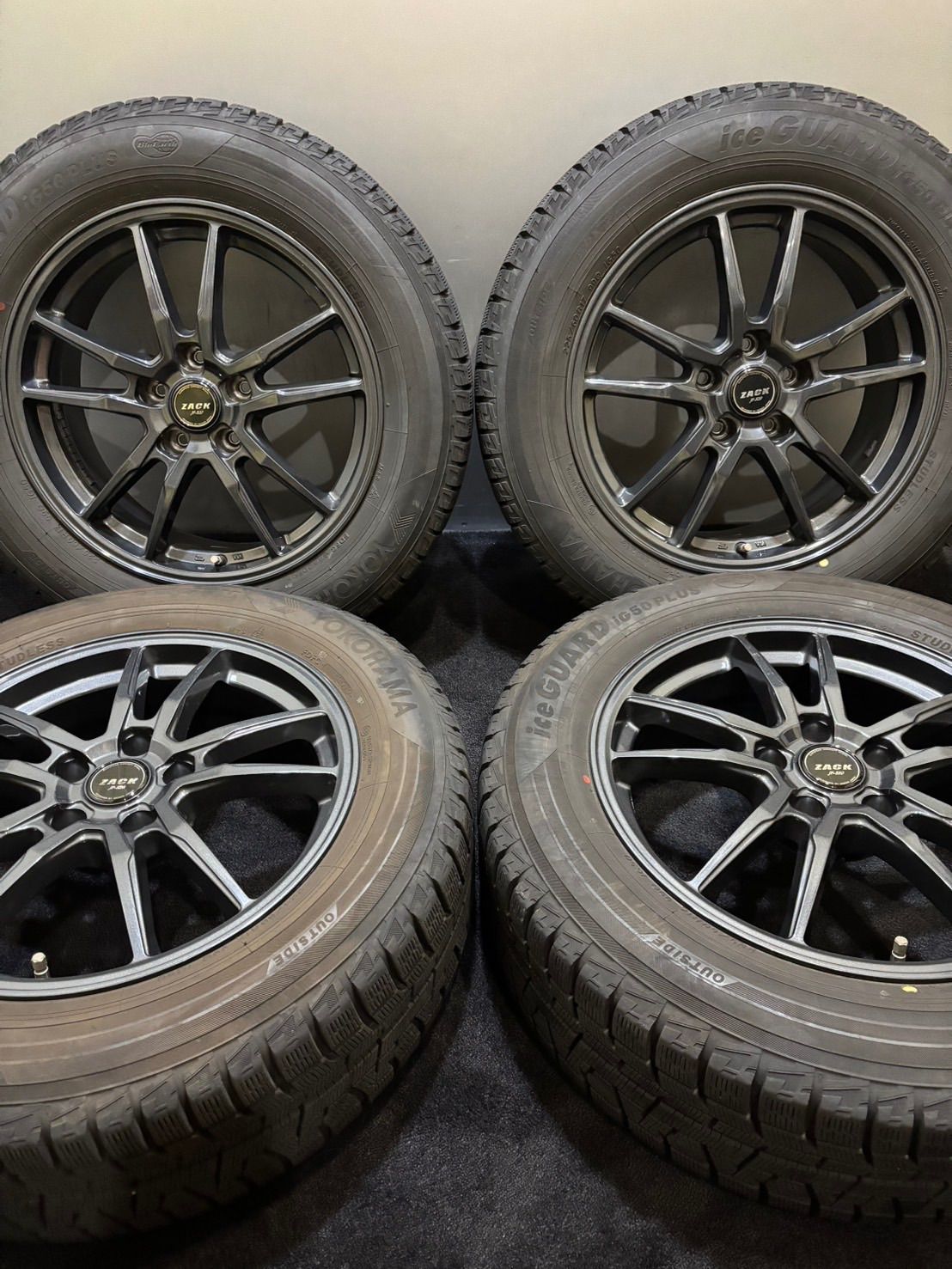 新品 YOKOHAMA ice GUARD iG50 PLUS 225/60R17 17インチ スタッドレス 4本 2019年製 アルファード ヴェルファイア等　(VVT515)クレジットカード QRコード決済可能 ☆225/60R17 YOKOHAMA/ice GUARD iG50PLUS 19年 ZACK 17インチ 7J +38