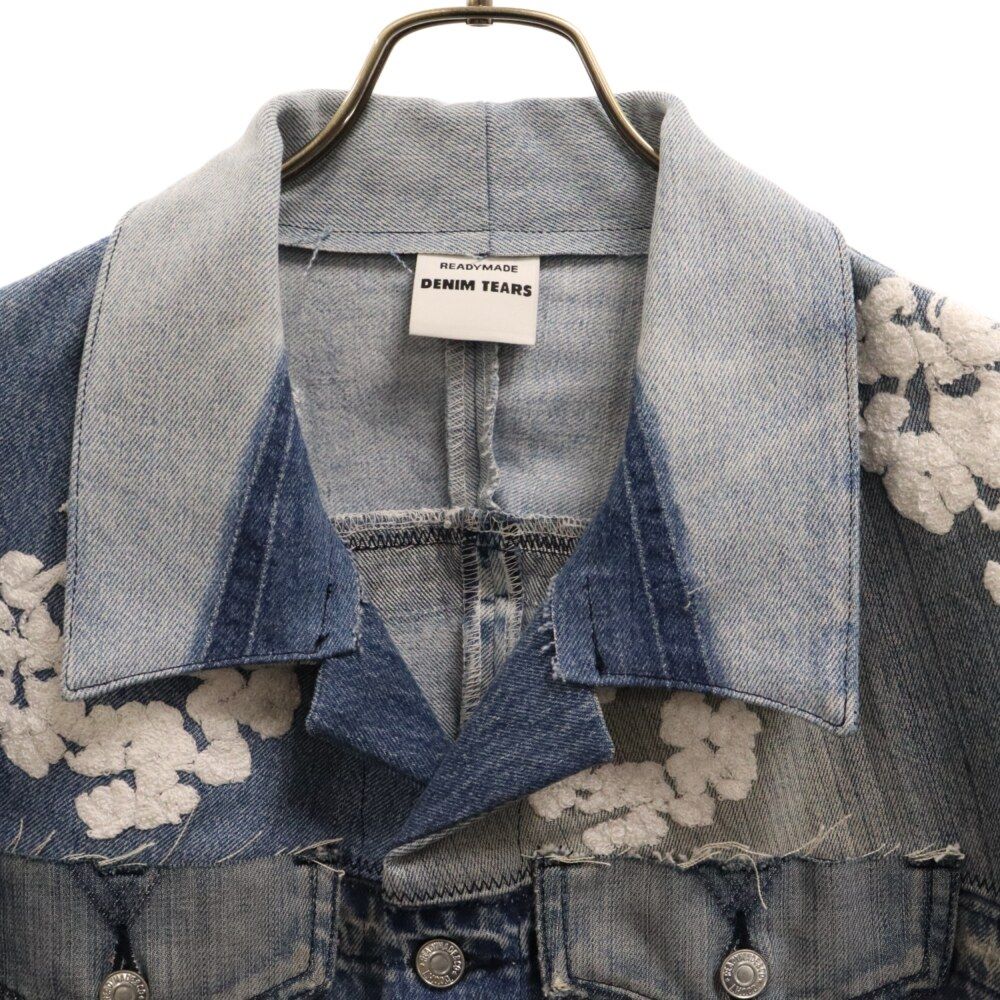 READY MADE (レディメイド) 23SS ×DENIM TEARS CTN WREATH TRK JKT/BLUE RE-DT-BL-00-00-14 ×デニムティアーズ フラワーエンブロイダリー再構築デニムジャケット インディゴ