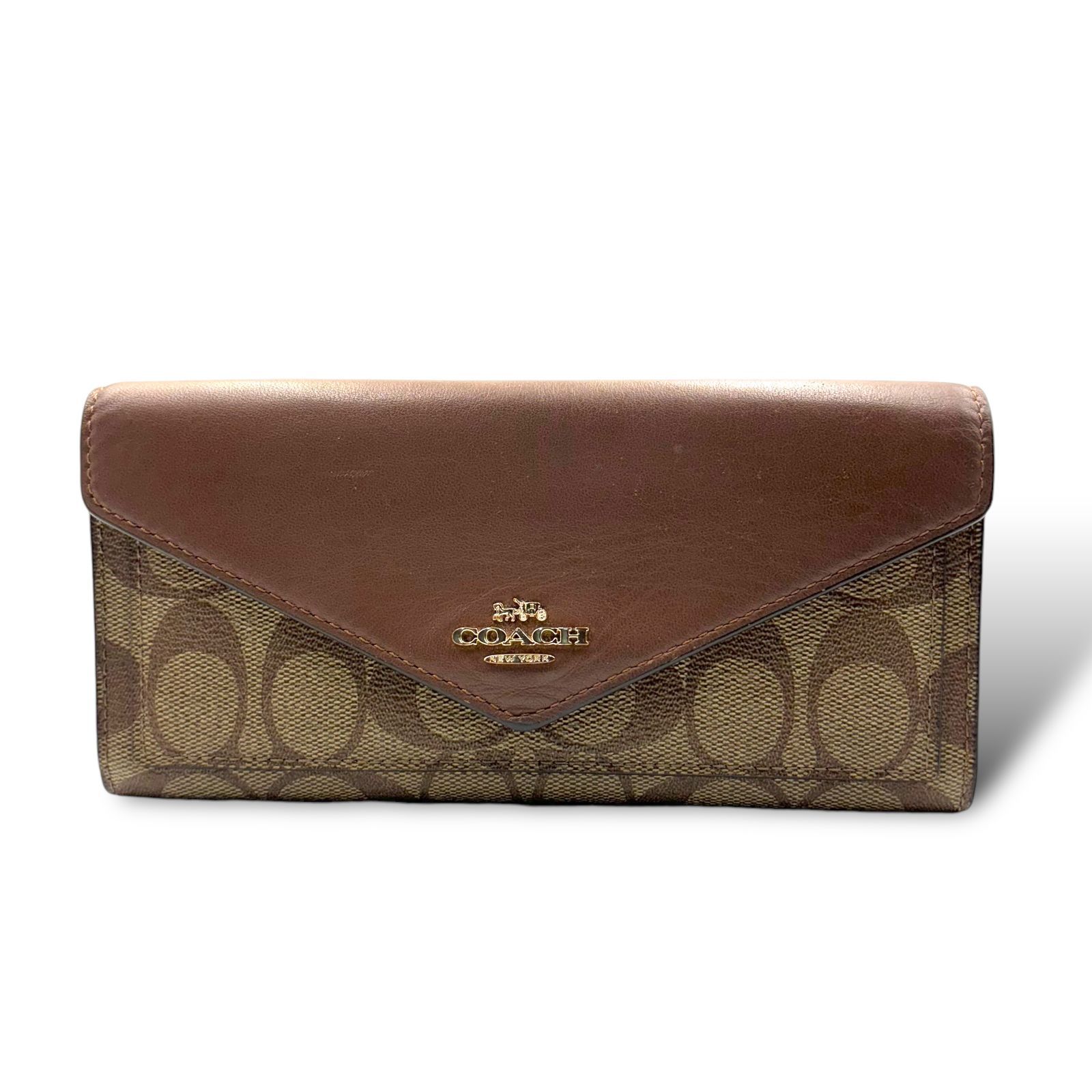 極美品】COACH コーチ 2つ折り長財布 レザー ブラウン 279-4 PA087 