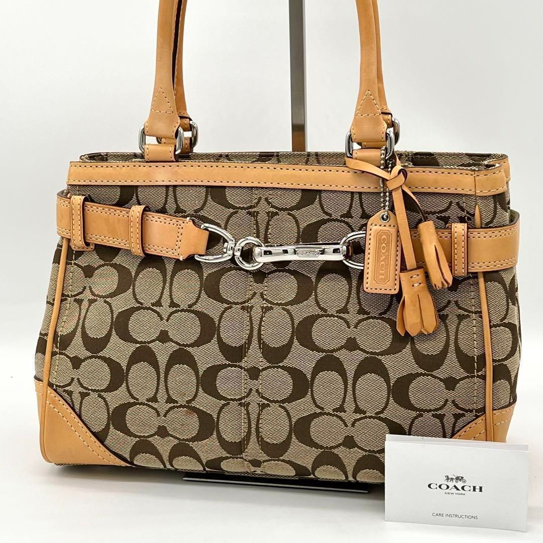 【良品】COACH シグネチャー ハンプトンズ キャリーオール キャンバス 良品】COACH シグネチャー ハンプトンズ キャリーオール