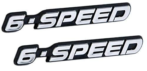 6 Speed マニュアルトランスミッション エンブレム クロム-ブラック - 長さ4.5インチ 2枚1組