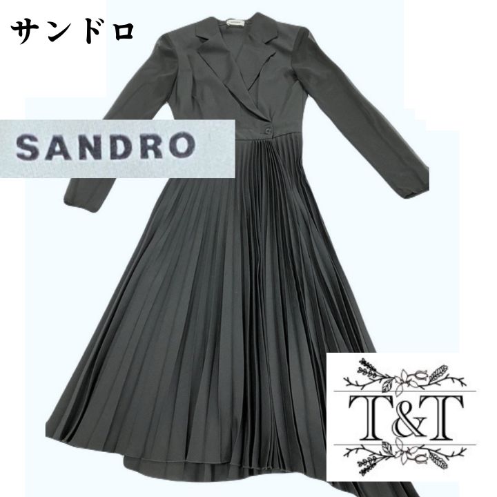 SANDRO テーラードプリーツワンピース ブラック