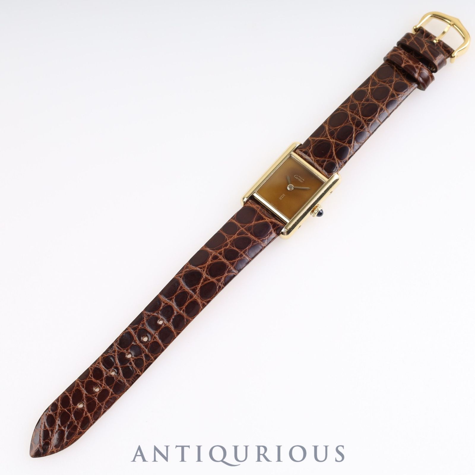 カルティエ マストタンクSM 手巻き SV925 純正尾錠 マホガニー文字盤