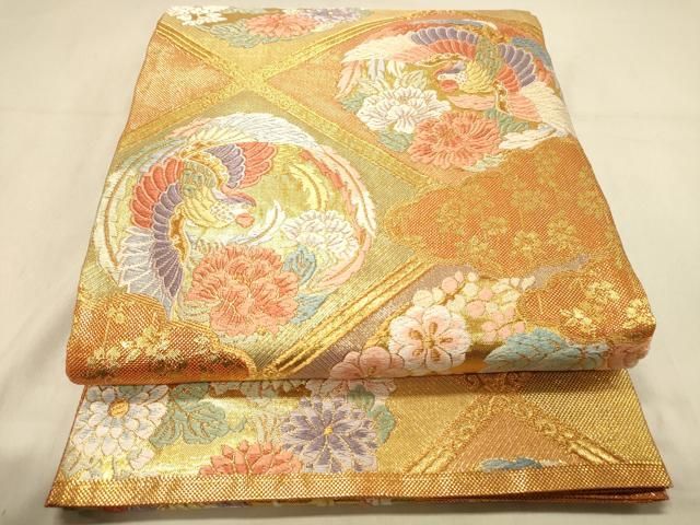 平和屋着物◎佐賀錦 六通柄袋帯 唐織 天井鳳凰花丸文 金糸 正絹 逸品