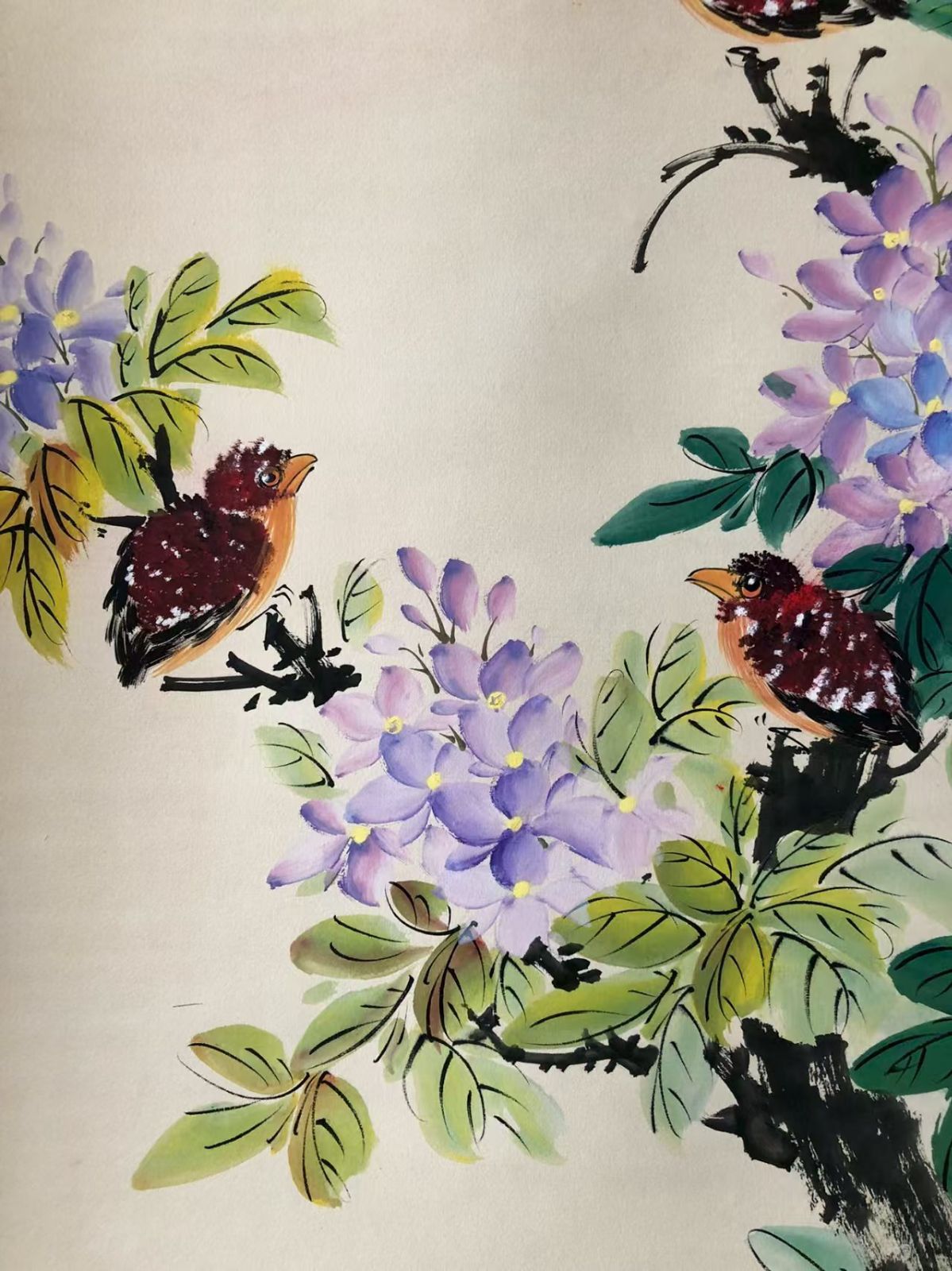 中国古美術.【梅蘭芳】花鳥、四尺手描き作品.宣かみ画.観賞品.文