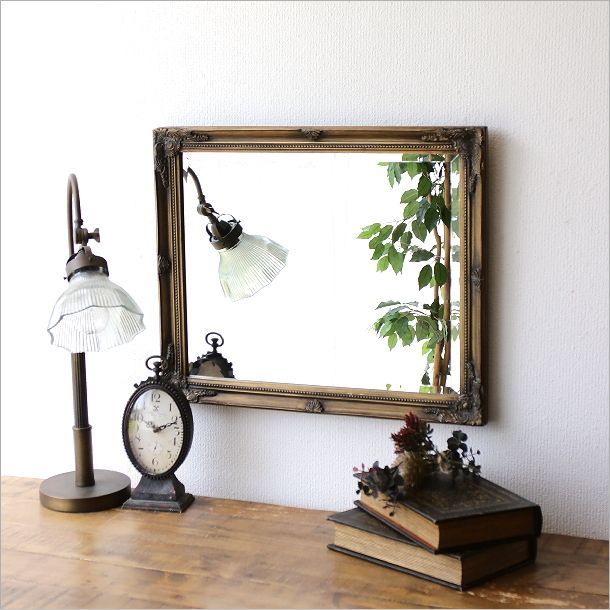 鏡 壁掛けミラー アンティークゴールド 購入 レトロ ウォールミラー
