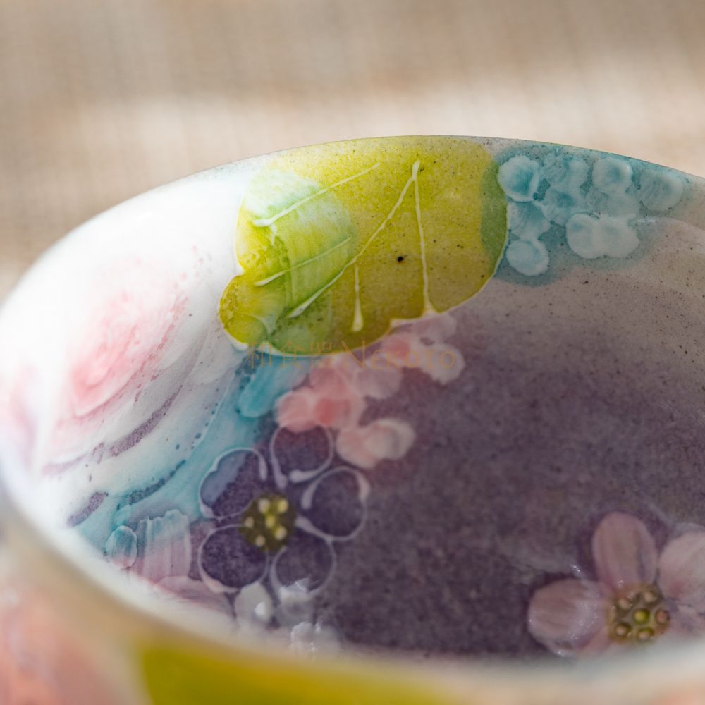 日本製 ゆずりは工房 ＊彩ばら花紋 福々碗(平型)＊ 酒器 花