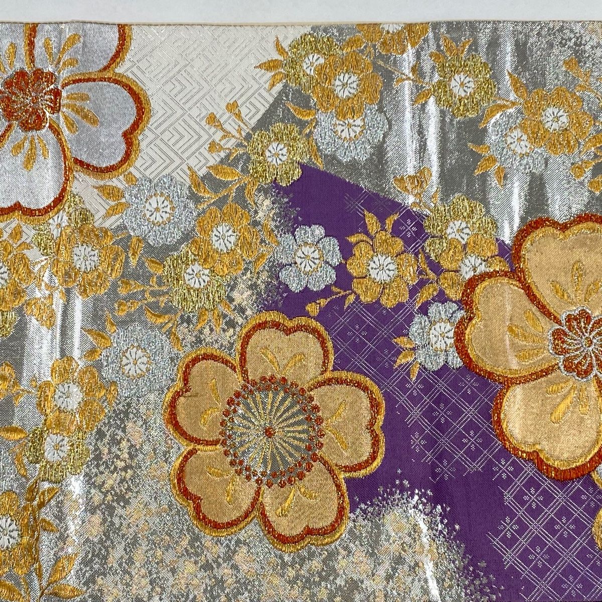 袋帯 美品 秀品 束ね熨斗 松竹梅 金銀糸 刺繍 薄紫 六通 正絹 中古