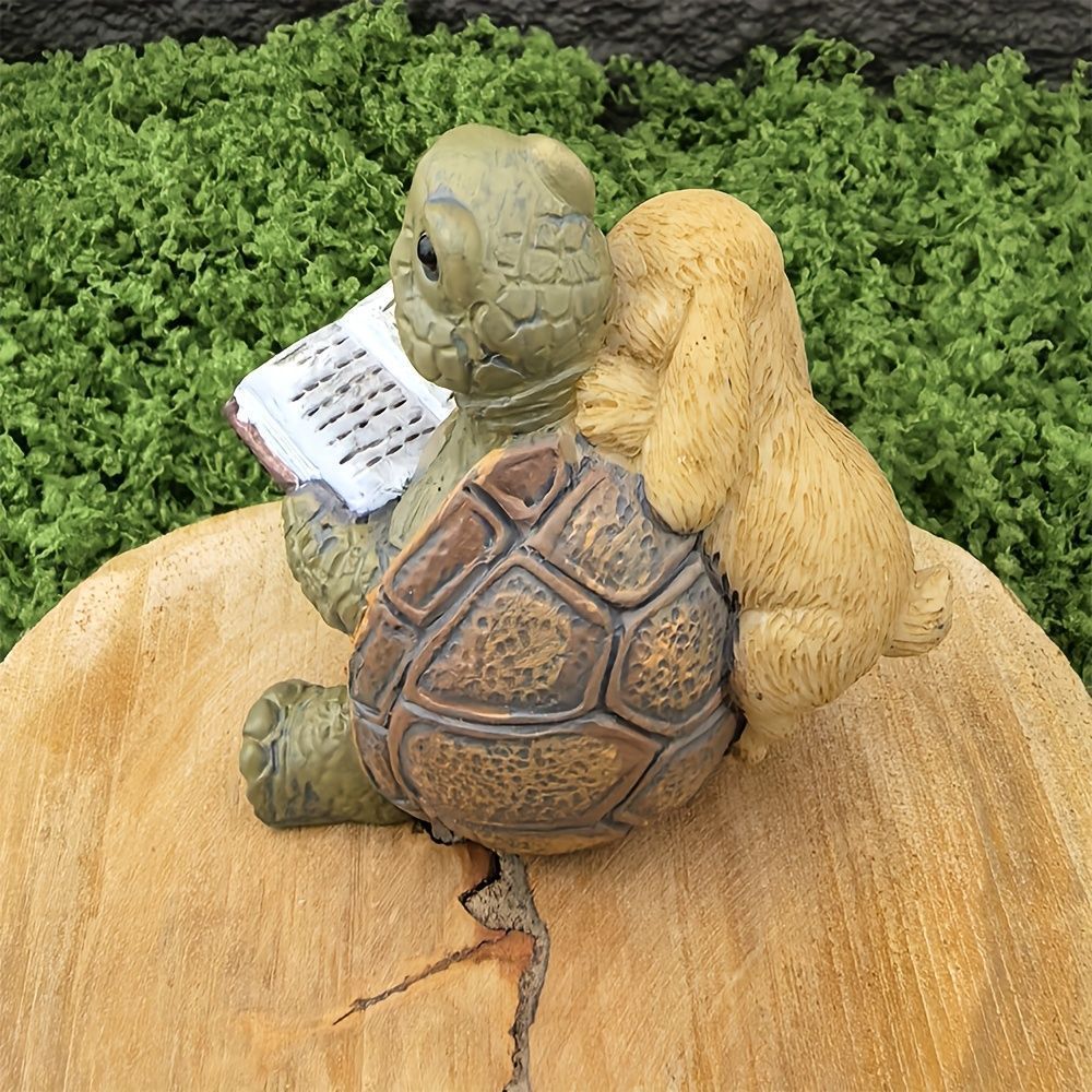置物 オブジェ ガーデンオーナメント 本を読んでいるうさぎとカメ 屋外