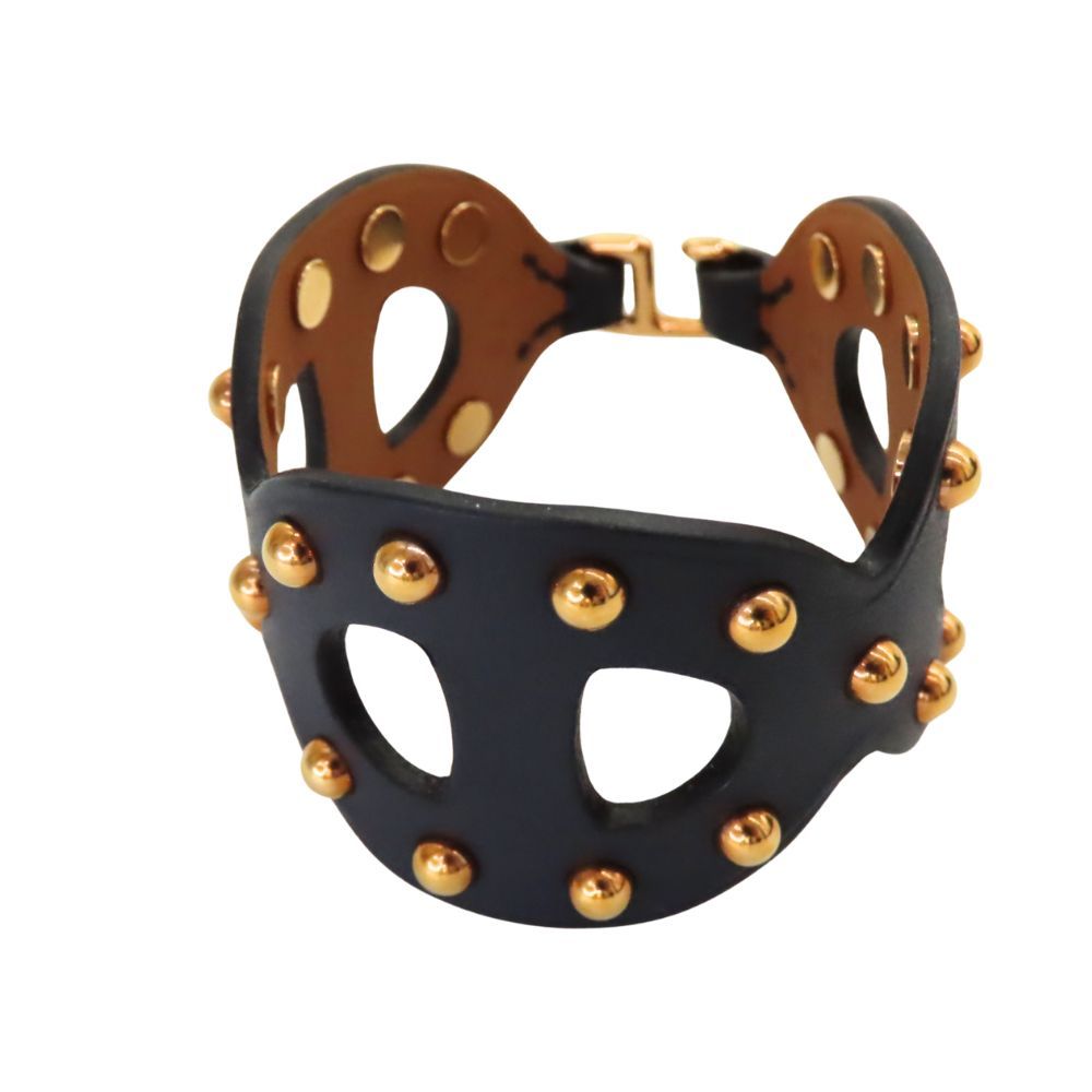 ≪ ≫ HERMES エルメス シェーヌダンクル スタッズレザーブレス サイズ T2 ブラック×ゴールド 金具 レディース メンズ ユニセックス 記念日 誕生日 プレゼント A2405477 無料ギフトラッピング承ります
