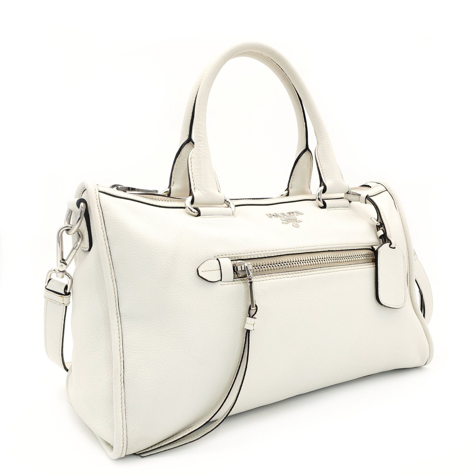 プラダ PRADA ハンドバッグ ホワイト レザー 白 2way クロスボディ ロゴ シルバー金具 7-9-284
