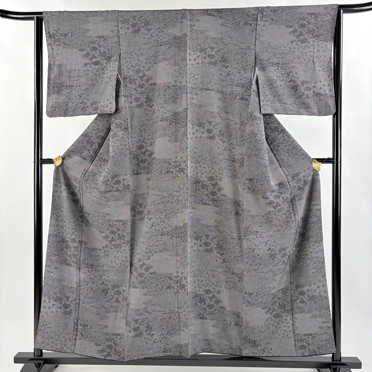 江戸小紋 身丈155cm 裄丈64cm M 袷 霞 小花 黒 正絹 名品