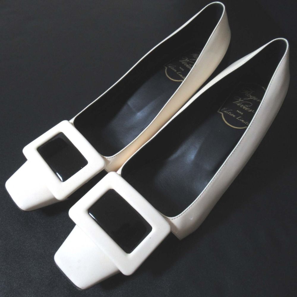 Roger Vivier ロジェヴィヴィエ ベルヴィヴィエ パテントレザー スクエアトゥ パンプス サイズ36.5 約23.5cm ホワイト ブラック レディース 古着
