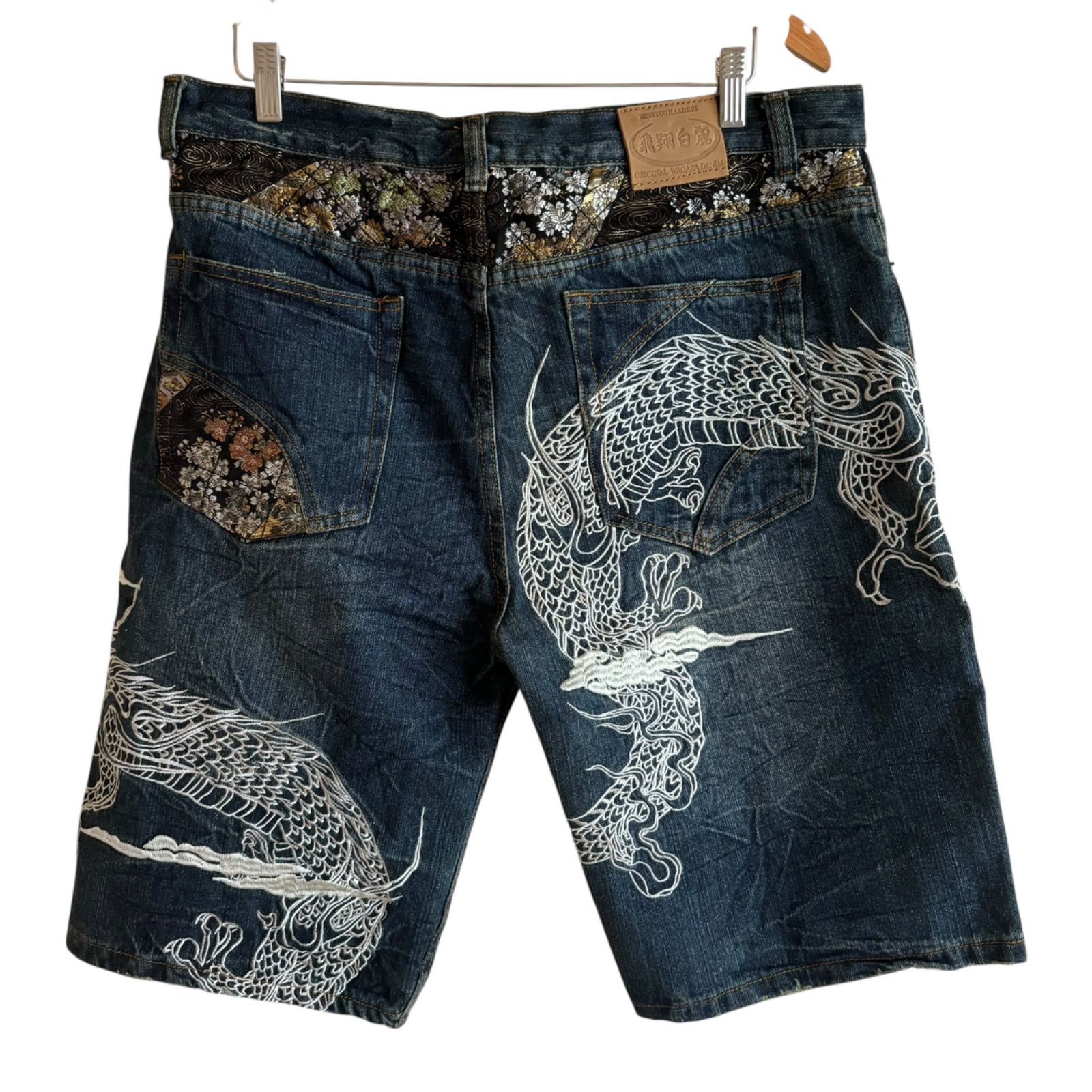 Jean Paul gaultier ショートパンツ　ハーフ Z1412 飛翔白麗 HISHYOUHAKUREI 和柄刺繍デニムハーフパンツ
