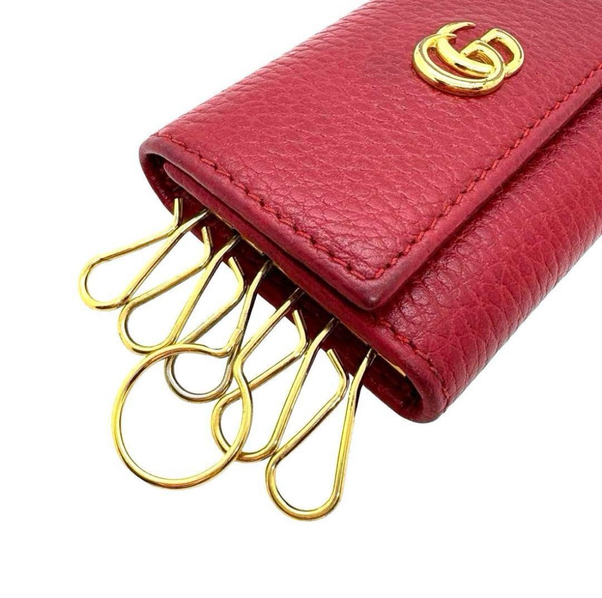 GUCCI グッチ GGマーモント ダブルG キーケース 6連 ゴールド金具 赤 レッド レザー ブランド ゴールド金具 ブランド 現行 プレゼント ギフト 誕生日 お祝い 記念日 成人 新調