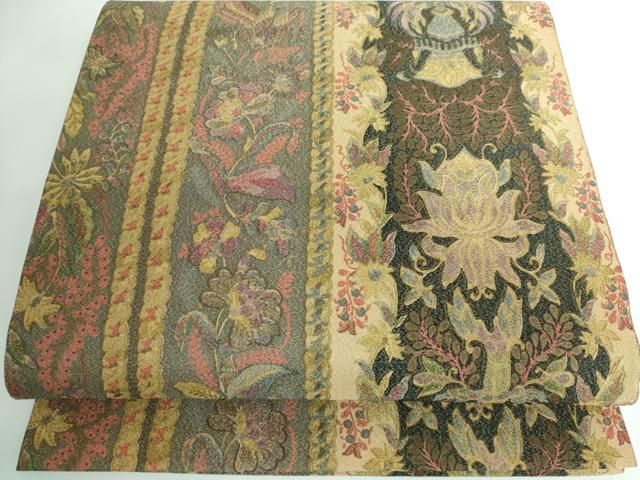 平和屋本店□極上 前田仁仙 仁仙更紗 全通柄袋帯 更紗花文 金通し地