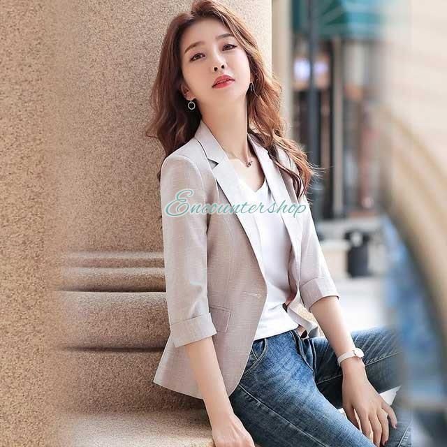 テーラードジャケット 綿麻ジャケット リネン 七分袖 サマージャケット レディース ビジネス 通勤 OL オフィス カジュアル 薄手 着痩せ 夏 NEXPOTALLINN_EU