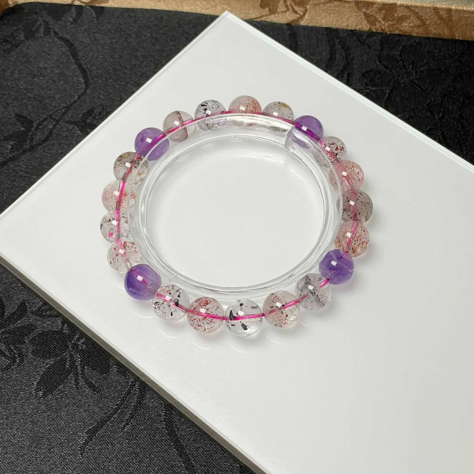 貴重 EU製 スーパーセブンパワーストーン ブレスレット 天然石 綺麗 お守り プレゼント1 8.8-9.3mm  ZB5879