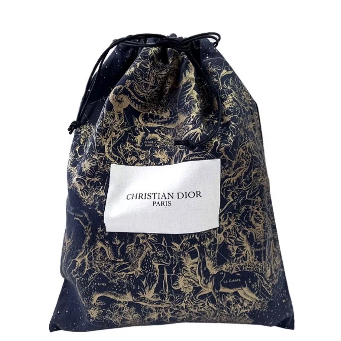 Dior／ゴールドプリントネイビーストリングポーチ 巾着 コスメポーチ 
