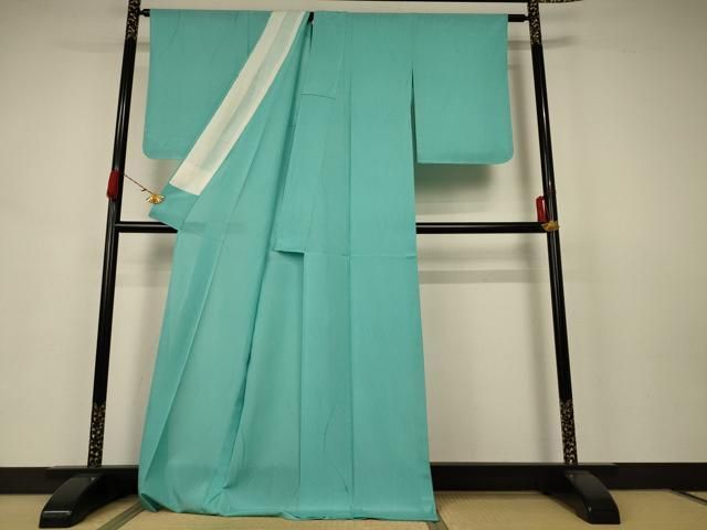 平和屋着物 夏物 色無地 絽 枝葉紋紗 青緑色 ロング丈 正絹 AABB6736jd