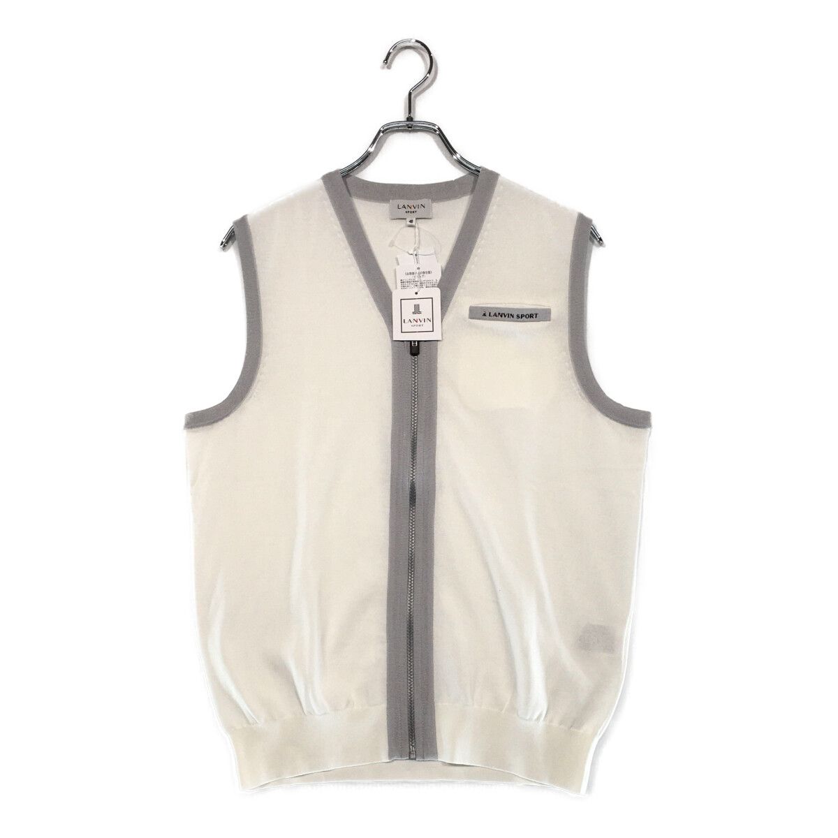 メンズ ランバンスポール LANVIN SPORT ベスト 40 L 白 ホワイト ニット フルジップ