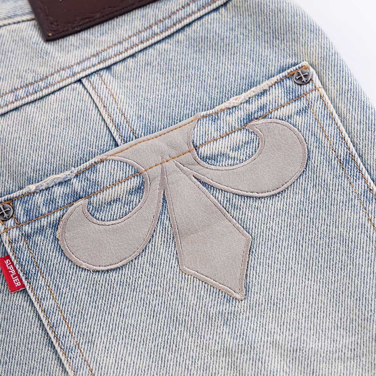 SUPPLIER レザーパッチバギーデニム Cross Leather Patch Baggy Denim Pants｜SUPPLIER｜デニムパンツ