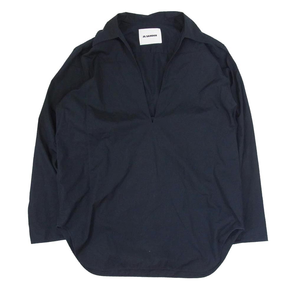 JIL SANDER ジルサンダー JSMU600726 MU245200 ヴァルーズシャツ Vネック プルオーバー オーバーサイズ スキッパー 長袖シャツ ネイビー系 44【中古】