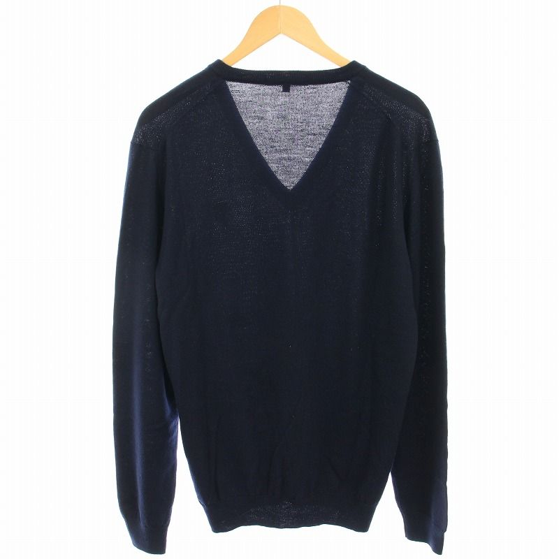 グッチ ニット セーター ウール ロゴ刺繍 Vネック 長袖 L 紺 ネイビー
