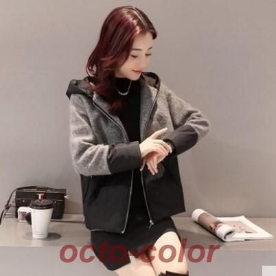 アウター コート ブルゾン ジャケット ショート ショート丈 長袖 スリム 切り替えデザイン フード付き ファスナー ポケット 前開き かわいい 大人