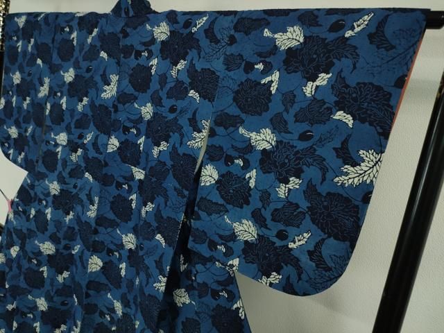 平和屋本店□極上 浦野理一 型染 経節紬 花唐草文 逸品 DZAA4689kh5