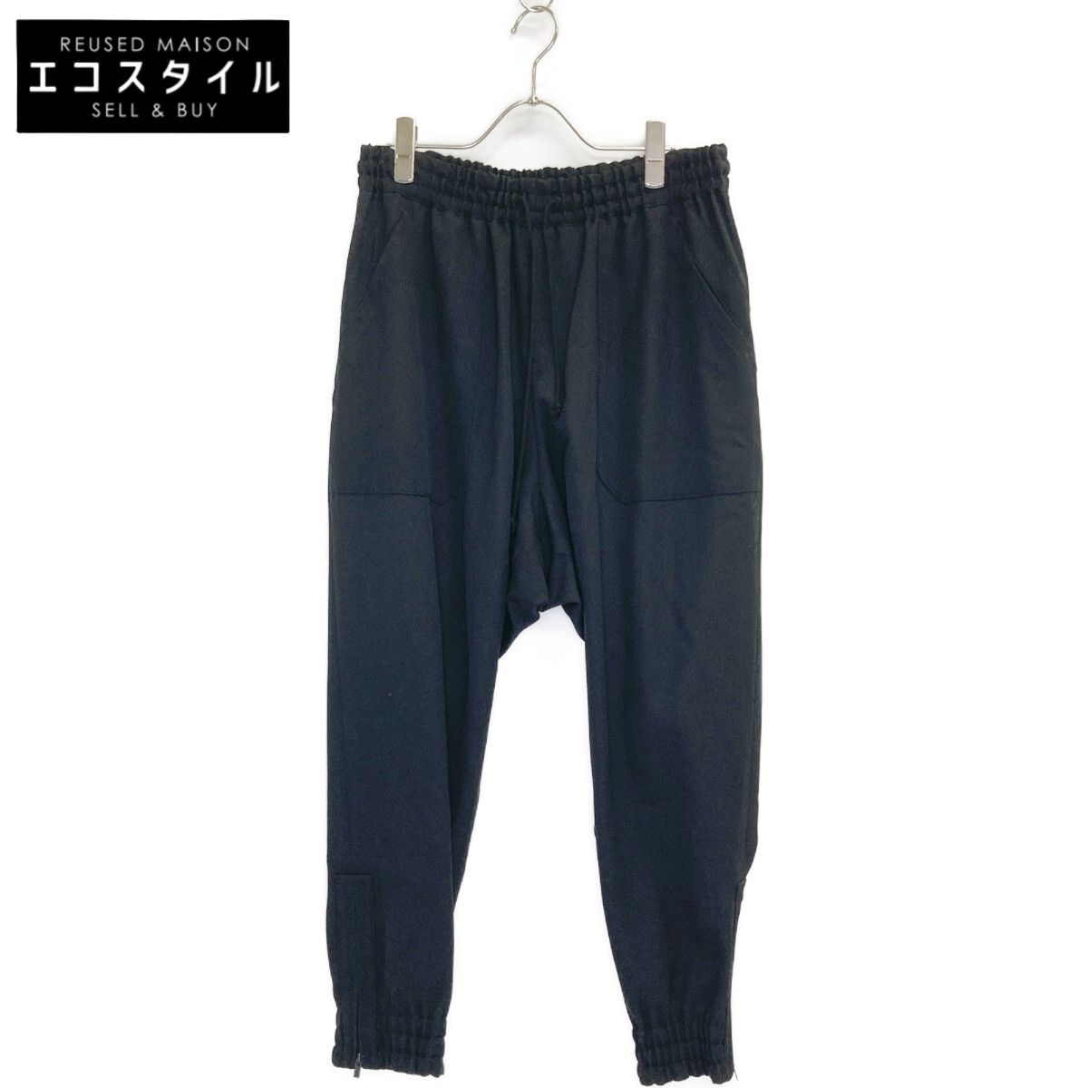 Yohji Yamamoto ヨウジヤマモト 24AW FO-P60-101 ﾌﾞﾗｯｸ ｳｰﾙｷﾞｬﾊﾞｼﾞﾝ 裾ﾌｧｽﾅｰ ﾜｲﾄﾞｼﾙｴｯﾄﾊﾟﾝﾂ 2