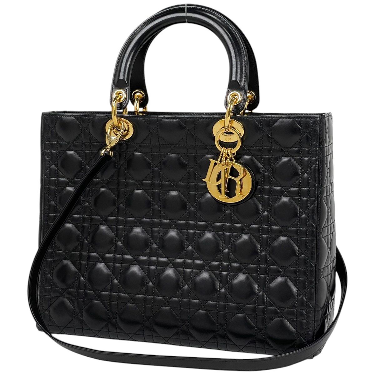 クリスチャンディオール Christian Dior レディディオール 2WAY ショルダーバッグ カナージュ ハンドバッグ レザー ブラック レディース