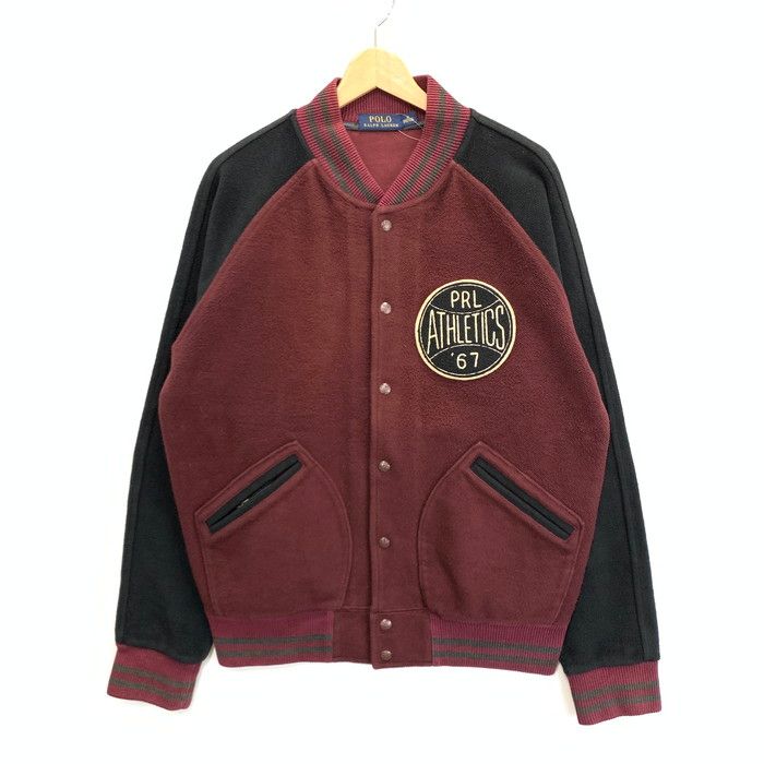 【中古品】POLO RALPH LAUREN ポロ・ラルフローレン FLEECE BASEBALL VARSITY JACKET スタジアムジャケット アウター 古着 サイズ：M カラー：ワインレッド メンズ 【145-250112-gm-37-fuz】