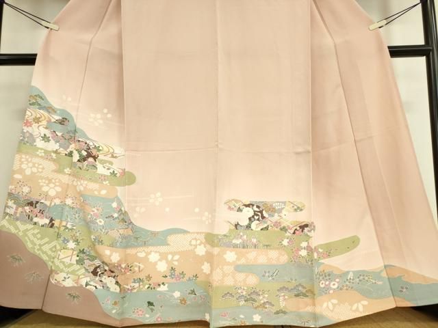 平和屋着物▽訪問着 単衣 吉祥花鳥文 暈し染め 金銀彩