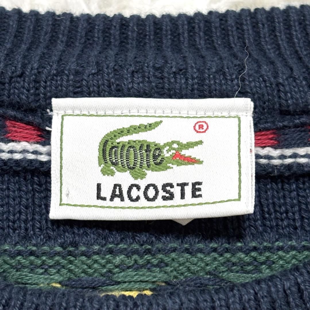 全品送料無料！ LACOSTE 3 長袖ニット セーター ボーダー 総柄 ネイビー 2025年新色！