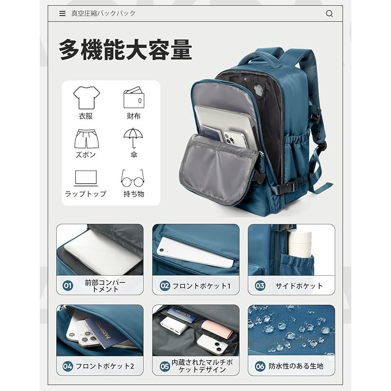 CADOLIM リュック メンズ トラベルリュック 大容量30l ビジネス リュックサック ポンプ付き真空バックパック 真空圧縮バッグ 男女兼用の大容量 真空システム付き 飛行認証済み 日常の運動 レジャーデイパック 通勤 学校に通う 旅行 1 MARWIL-DEMENAGEMENTS_CH