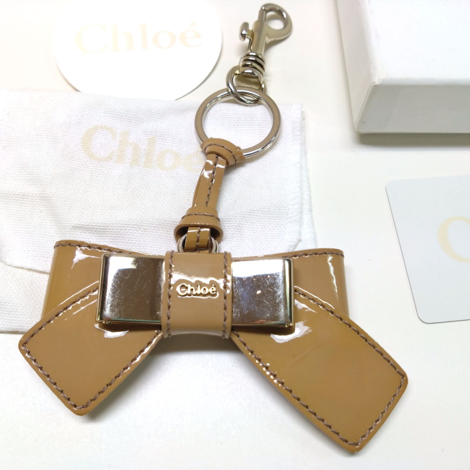 6968 Chloe クロエ リボン キーホルダー キーリング ブラウン チャーム