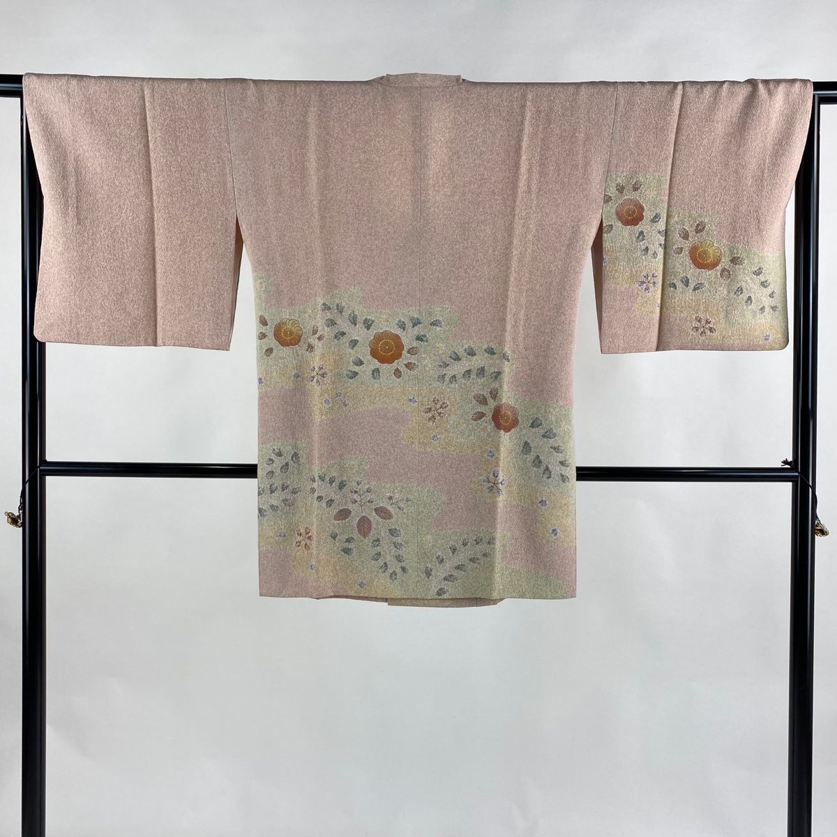 道行 身丈86cm 裄丈66cm M 和装コート 角衿 辻が花柄 霞 金彩 薄ピンク 正絹 秀品