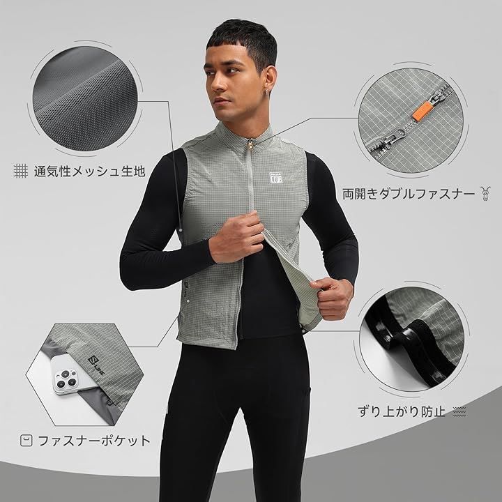 Santic(サンティック) サイクルベスト ウインドブレーカー 春夏 防風