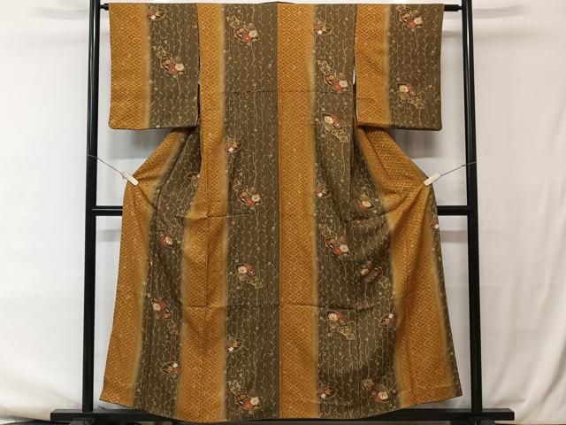 平和屋着物▽上質な小紋 単衣 舞蝶文 綿 逸品 CAAV3172ut