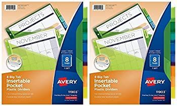 Avery ビッグ タブ 挿入可能 プラスチック 仕切り ポケット付き 8つのマルチカラータブ 2セットパック (11903)