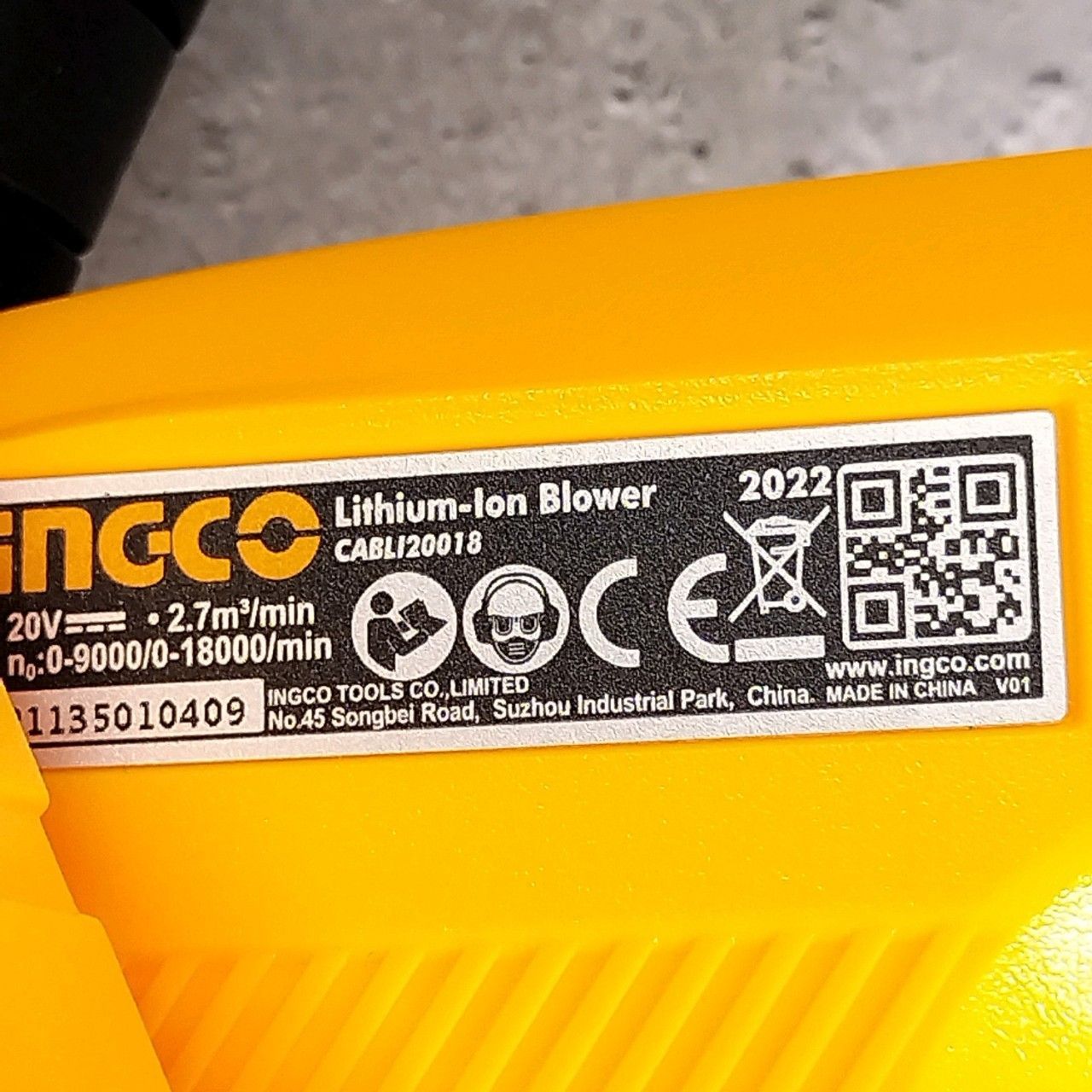 INGCO ブロワー 充電式 20V CABLI20018バッテリー、充電器は