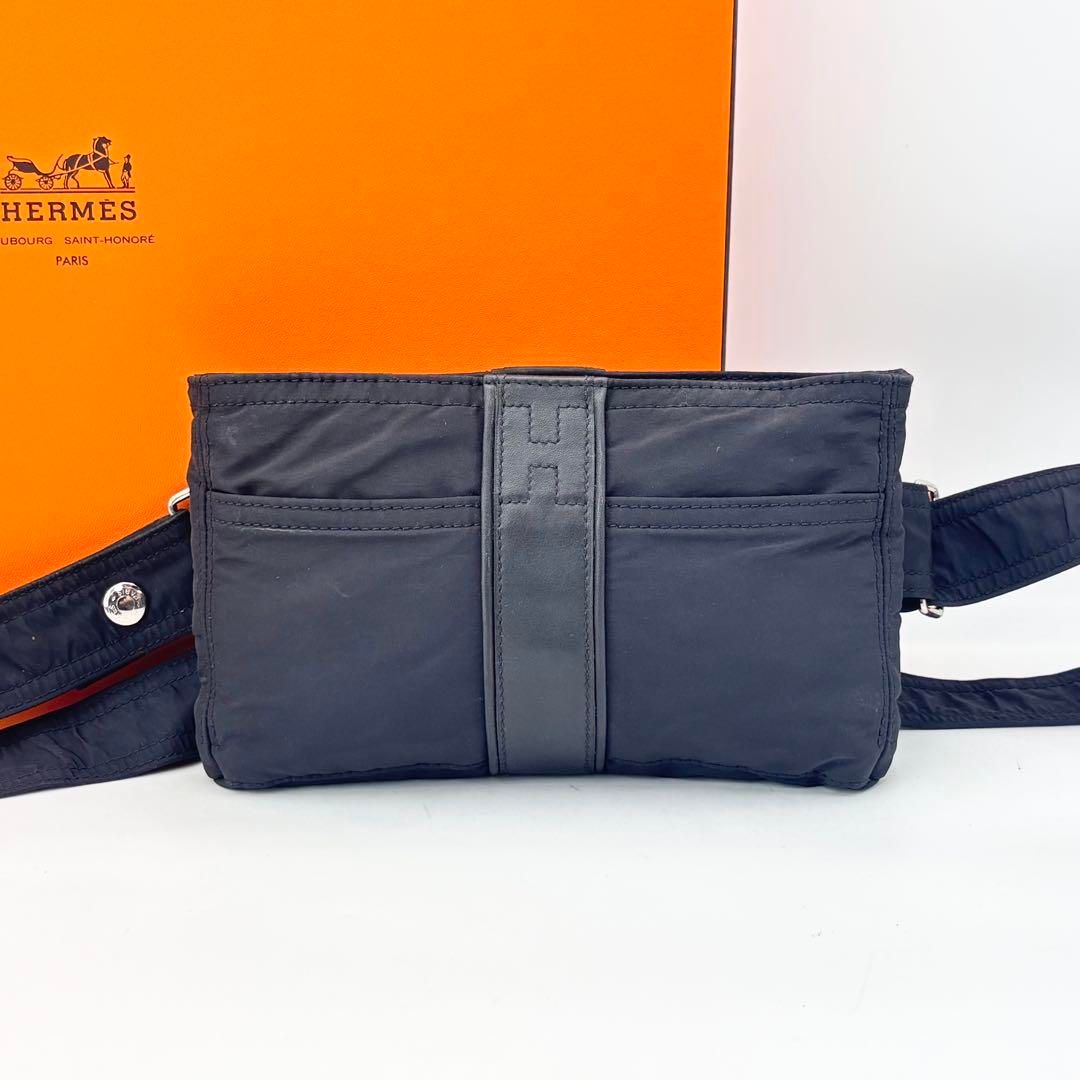 エルメス アカプルコ ポシェット サンチュール ナイロン ウエストバッグ ボディバッグ ショルダーバッグ ブラック 黒 クロスボディ