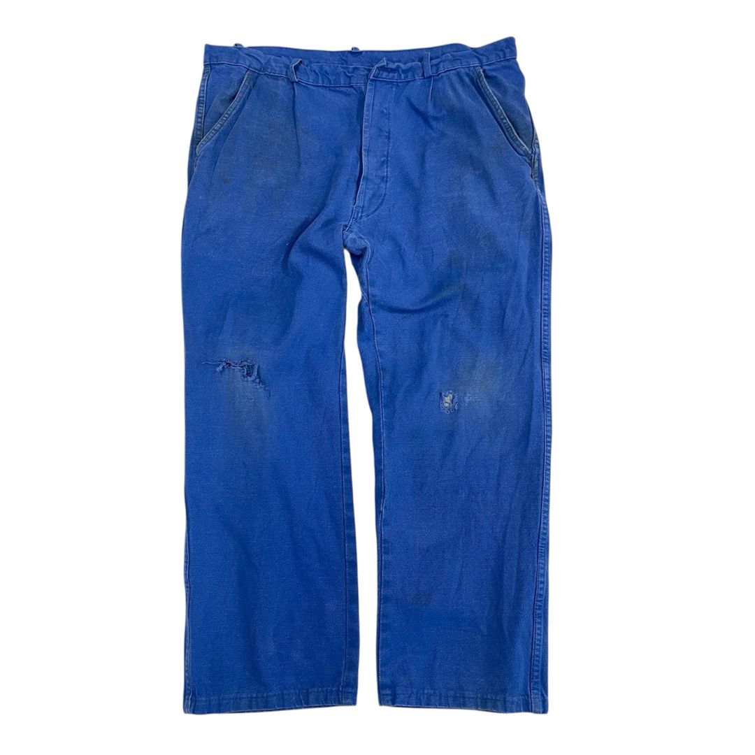 W38 ユーロヴィンテージ 70s フレンチワークパンツ ブルー メンズL