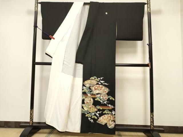 平和屋着物□豪華黒留袖 駒刺繍 地紙雪輪飛鶴吉祥花文 暈し染め