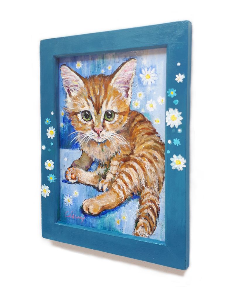 ［匿名で配送］一点もの 猫 油絵 油彩 絵 インテリア 一点物】『 マフラーを巻いた猫 』油絵 油彩 油画 インテリア